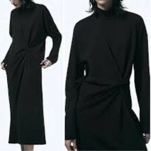 ZARA High Collar Maxi Dress Black L/XL
